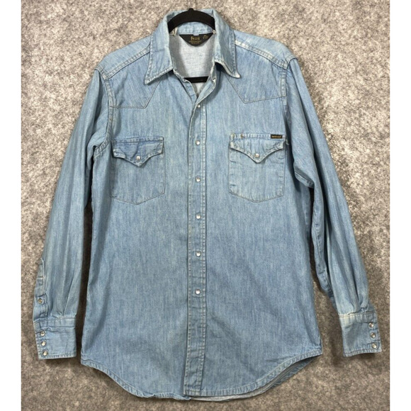 Sears Other - Vintage Sears Western Wear Mens Shirt Denim Chambray Pearl Snap Blue M‎ Tall